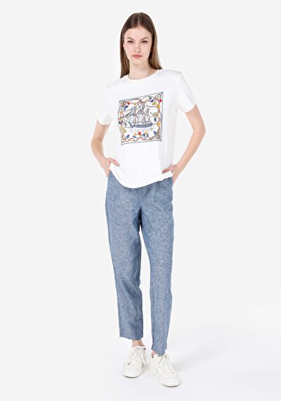 Image de T-shirt À Manches Courtes Blanc Regular Fit Imprimé Femme