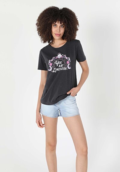 Image de T-shirt À Manches Courtes Anthracite Regular Fit Femme