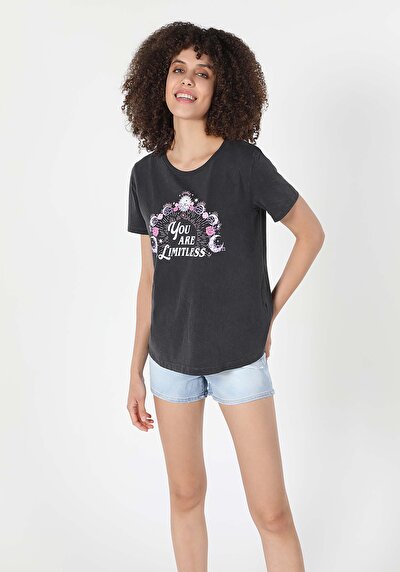 Image de T-shirt À Manches Courtes Anthracite Regular Fit Femme