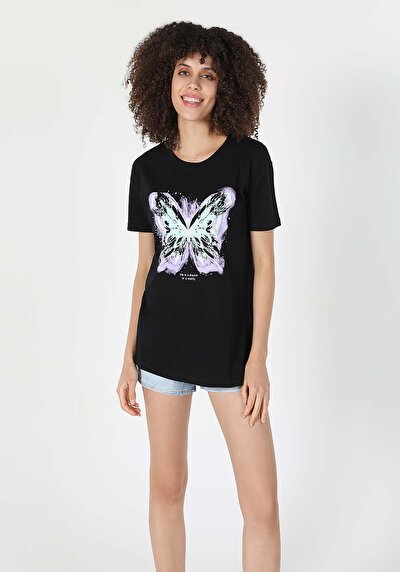 Image de T-shirt À Manches Courtes Noir Comfort Fit Femme