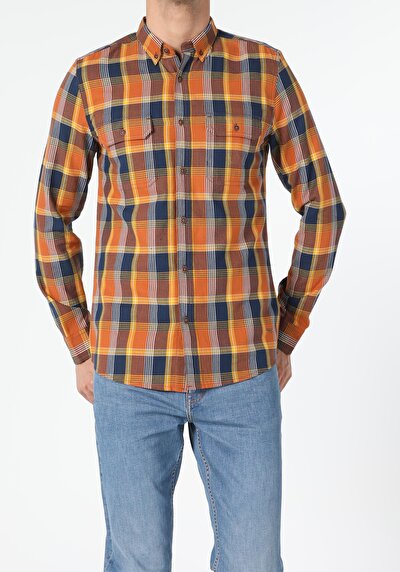 Image de Chemise À Manches Longues Marron Slim Fit Homme