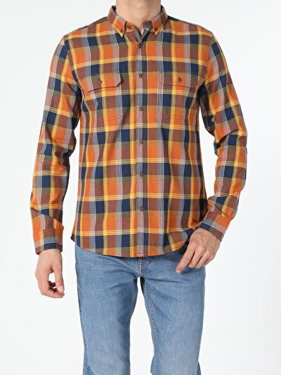 Image de Chemise À Manches Longues Marron Slim Fit   Homme