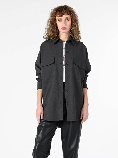 Image de Chemise À Manches Longues Anthracite Relaxed Fit   Femme