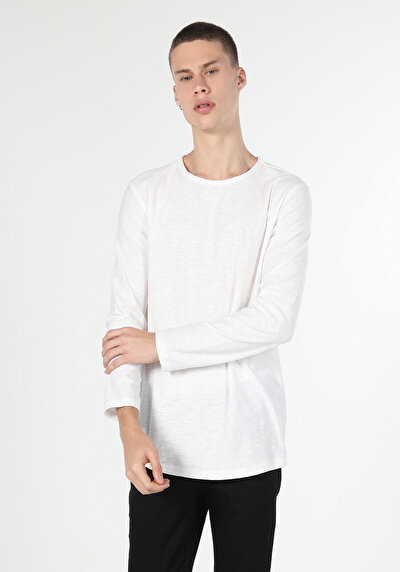 Afficher les détails de T-shirt À Manches Longues Blanc Regular Fit  Homme