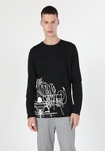 Afficher les détails de T-shirt À Manches Longues Noir Regular Fit  Homme