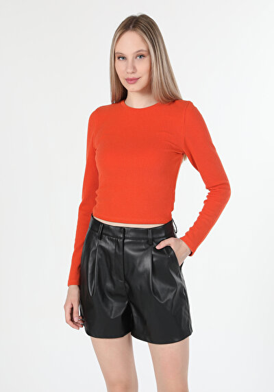 Afficher les détails de T-shirt À Manches Longues Orange Slim Fit  Femme
