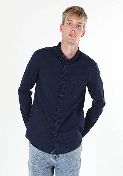Image de Chemise À Manches Longues Bleu Slim Fit Homme