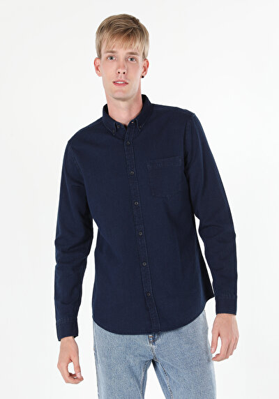 Afficher les détails de Chemise À Manches Longues Bleu Slim Fit   Homme