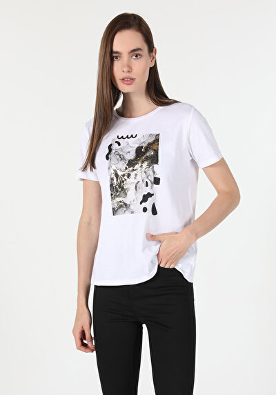Afficher les détails de T-shirt À Manches Courtes Blanc   Femme