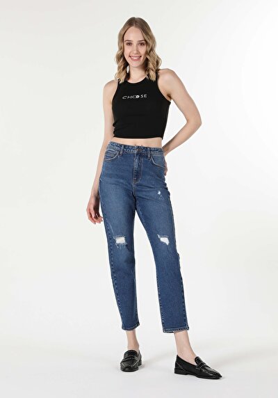 Image de 891 Maya Pantalon Bleu Tapered Leg  En  Slim Fit Femme