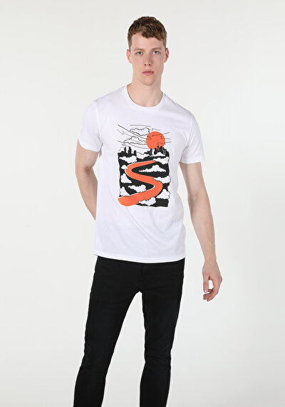 Afficher les détails de T-shirt À Manches Courtes Blanc Regular Fit  Homme