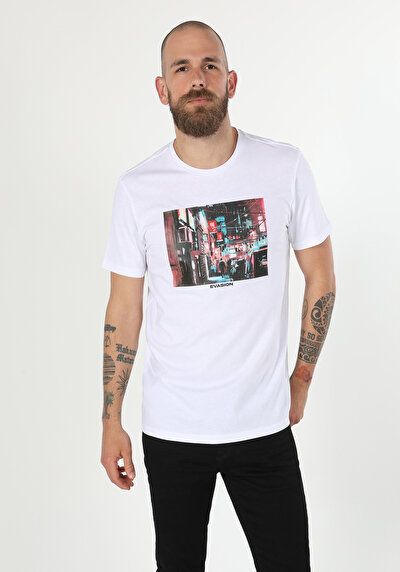 Afficher les détails de T-shirt À Manches Courtes Blanc Regular Fit  Homme