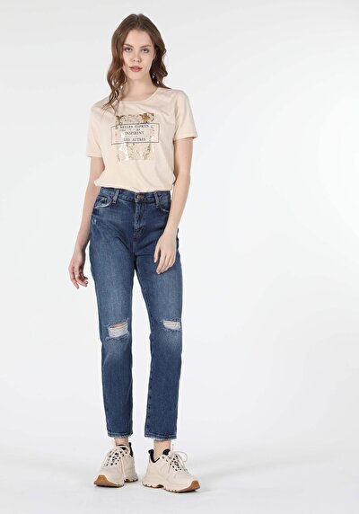Afficher les détails de 893 Julia Pantalon Marine Tapered Leg  En  Boyfriend Fit Femme
