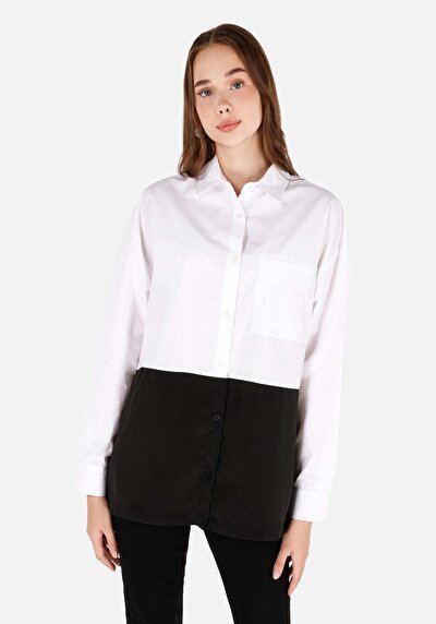 Image de Chemise À Manches Longues Blanc Regular Fit Droit Popeline Femme
