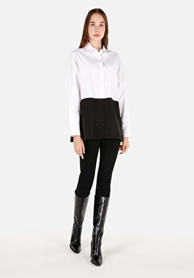 Image de Chemise À Manches Longues Blanc Regular Fit Droit Popeline Femme
