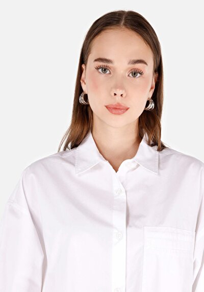 Image de Chemise À Manches Longues Blanc Regular Fit Droit Popeline Femme