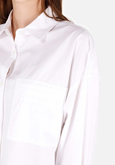 Image de Chemise À Manches Longues Blanc Regular Fit Droit Popeline Femme