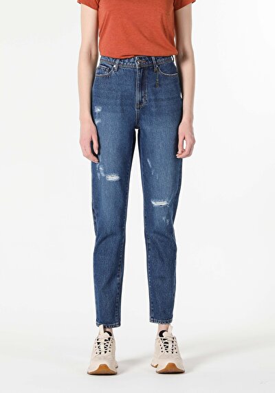 Image de 896  Maria Pantalon Denim Tapered Leg  En  Mom Fit Femme