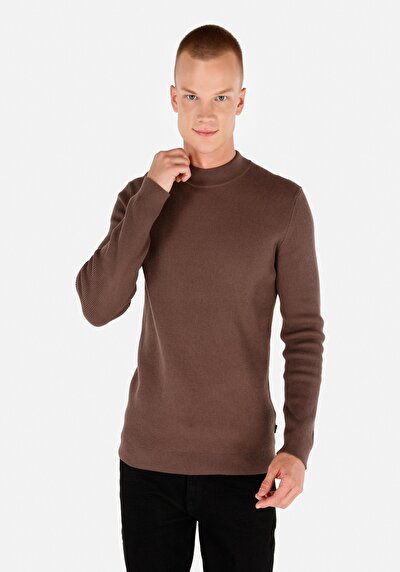 Image de Pull Marron Slim Fit Manches Longues  Homme