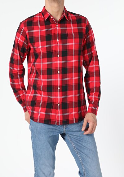 Image de Chemise À Manches Longues Rouge Regular Fit Homme