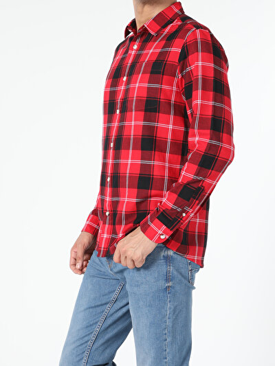 Image de Chemise À Manches Longues Rouge Regular Fit Homme