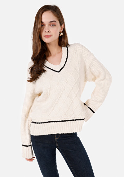 Image de Pull Ecru Comfort Fit Manches Longues  Femme