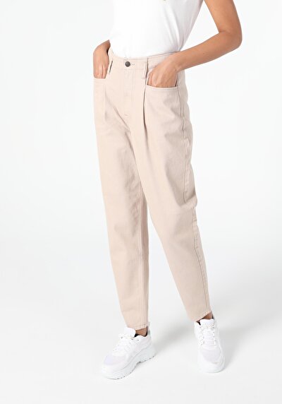 Image de Pantalon Beige Düz Paça En Baggy Fit Femme