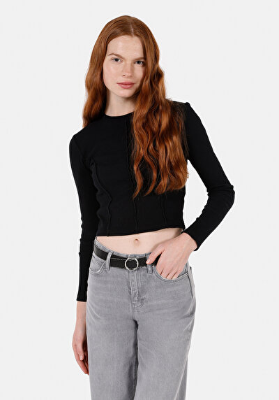 Afficher les détails de Chemisier À Manches Longues Noir Comfort Fit Femme