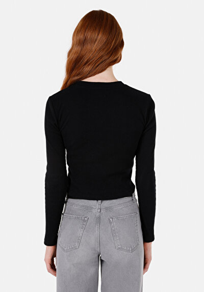 Afficher les détails de Chemisier À Manches Longues Noir Comfort Fit Femme
