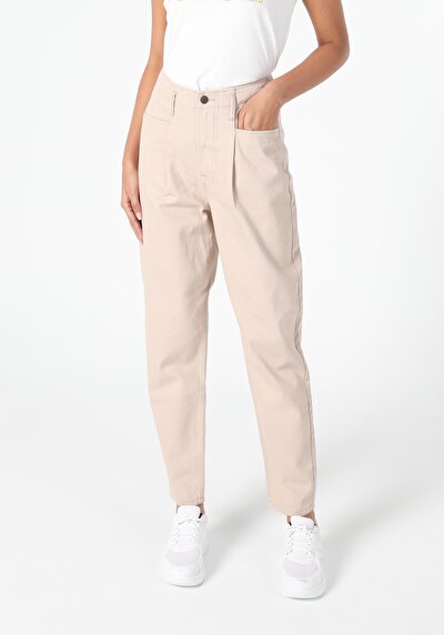 Image de Pantalon Beige Düz Paça En Baggy Fit Femme
