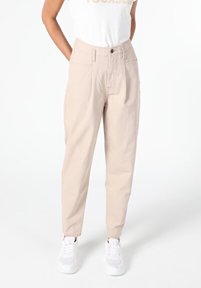 Image de Pantalon Beige Düz Paça  En  Baggy Fit Femme