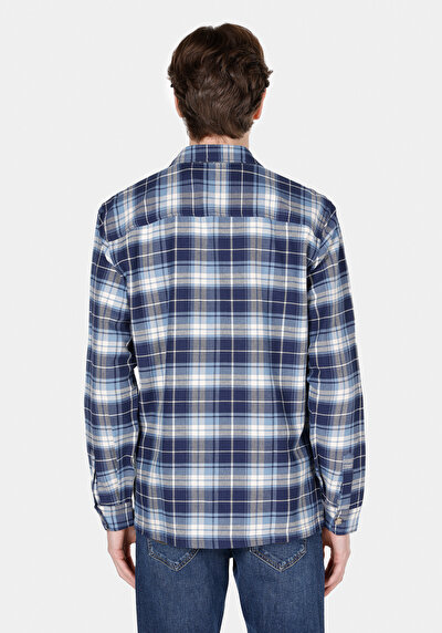 Image de Chemise À Manches Longues Bleu Regular Fit Plaid Flanelle Homme
