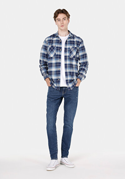 Image de Chemise À Manches Longues Bleu Regular Fit Plaid Flanelle Homme