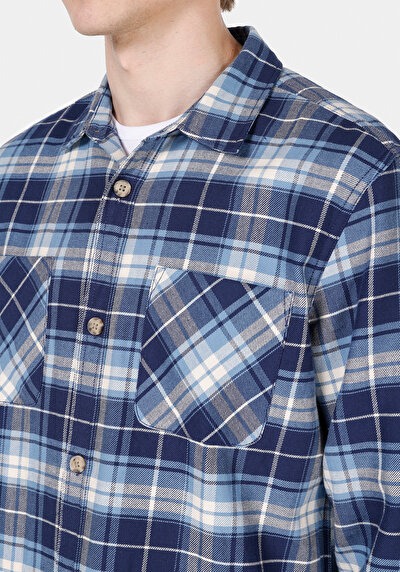 Image de Chemise À Manches Longues Bleu Regular Fit Plaid Flanelle Homme