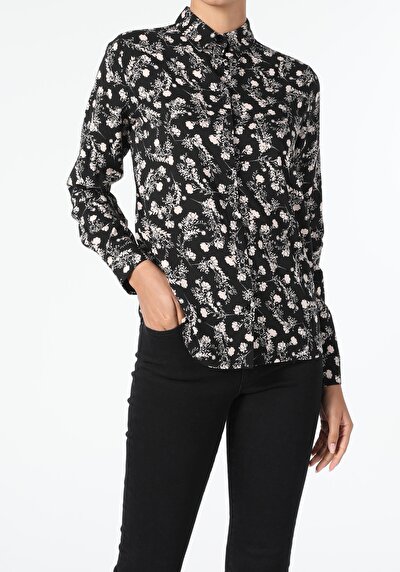 Image de Chemise À Manches Longues Noir Slim Fit Femme