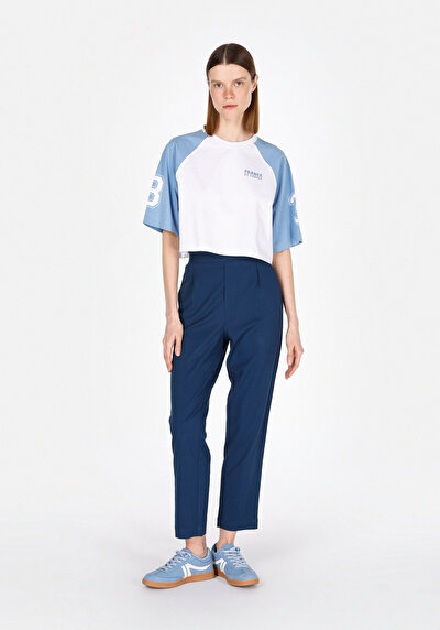 Image de Pantalon Bleu Straight Leg High Rise En Sergé Regular Fit Femme