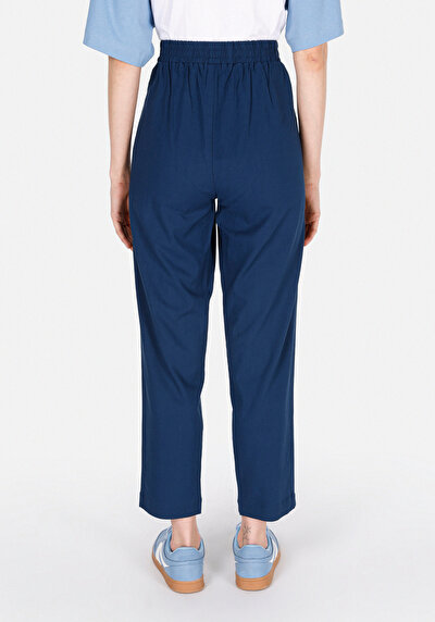 Image de Pantalon Bleu Straight Leg High Rise En Sergé Regular Fit Femme