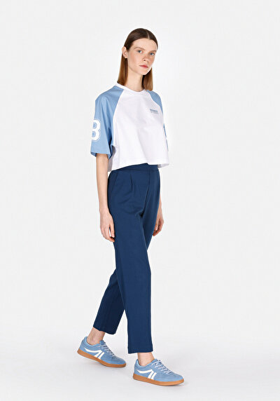 Image de Pantalon Bleu Straight Leg High Rise En Sergé Regular Fit Femme