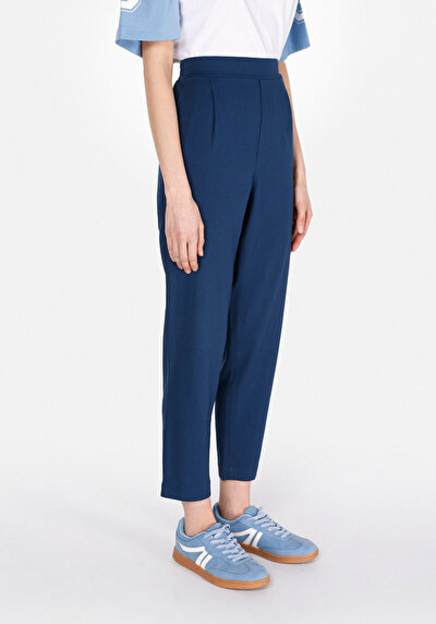 Image de Pantalon Bleu Straight Leg High Rise En Sergé Regular Fit Femme