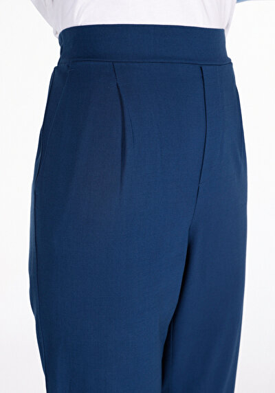 Image de Pantalon Bleu Straight Leg High Rise En Sergé Regular Fit Femme