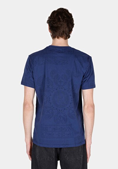 Image de T-shirt À Manches Courtes Bleu Regular Fit Imprimé Homme