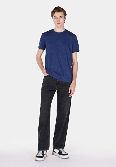 Image de T-shirt À Manches Courtes Bleu Regular Fit Imprimé Homme