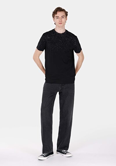 Image de T-shirt À Manches Courtes Noir Regular Fit Imprimé Homme
