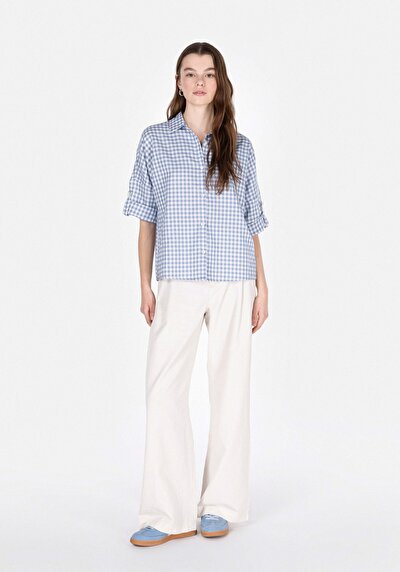 Image de Chemise À Manches Longues Bleu Regular Fit Carré  Femme