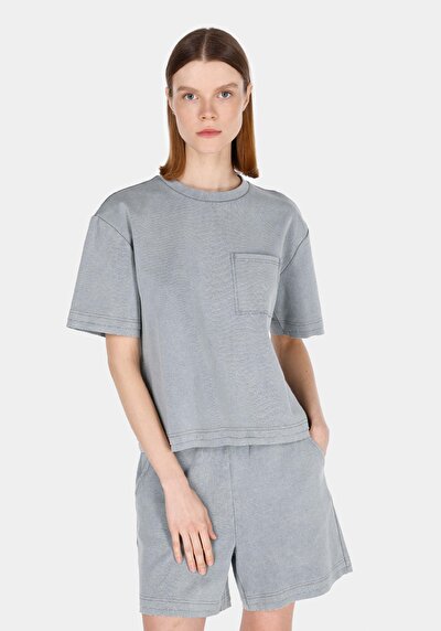 Image de T-shirt À Manches Courtes Gris Regular Fit Droit Femme