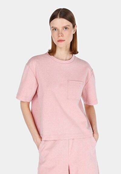 Afficher les détails de T-shirt À Manches Courtes Rose Regular Fit Droit Femme