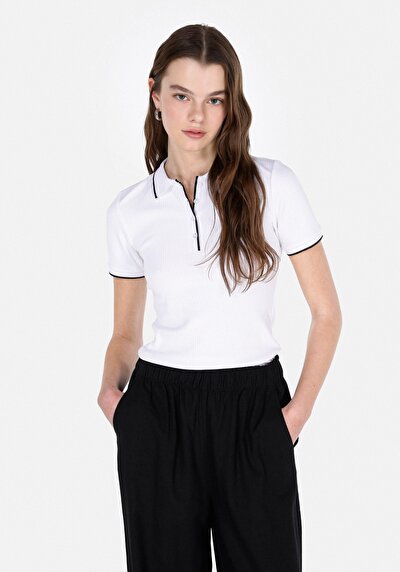 Image de Chemise Polo À Manches Courtes Blanc Droit Slim Fit Femme