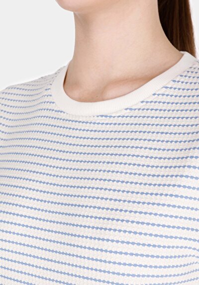 Image de T-shirt À Manches Courtes Blanc Regular Fit Rayé Femme