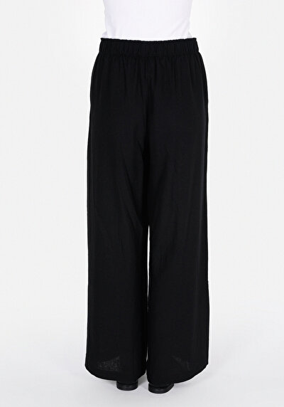 Afficher les détails de Pantalon Noir Wide Leg High Rise En Uni Regular Fit Femme