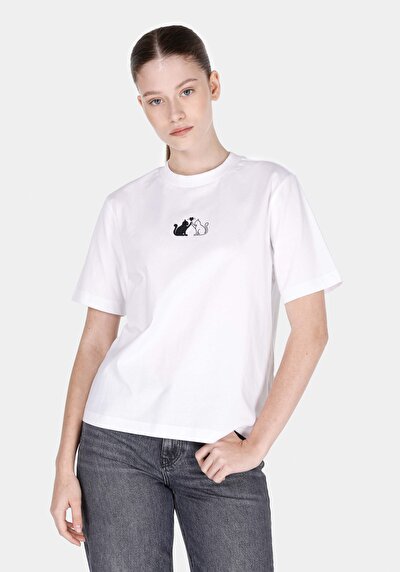 Image de T-shirt À Manches Courtes Blanc Regular Fit Imprimé Femme